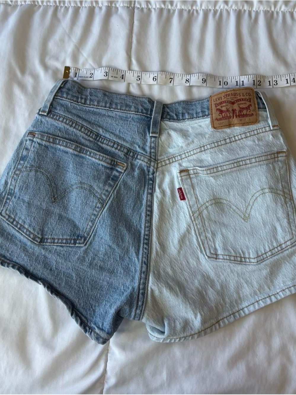 Levi's Two-Tone Cutoff Denim Shorts - Light Blue & Medium Blue - Picture 4 of 7